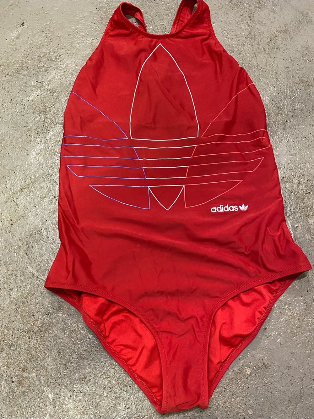 adidas Red Men’s Swim One-Piece with Trefoil Outline